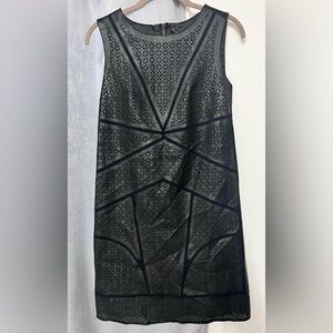 ELIE TAHARI 100% Lamb skin leather laser cut Dress